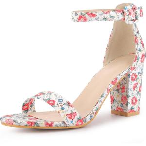 imageAllegra K Womens Floral Print Open Toe Block High Heels Summer SandalsRed White