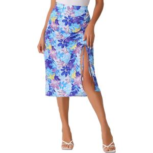 imageAllegra K Womens Hawaiian Skirts Summer Beach Ruched Split Thigh Tropical SkirtBlue
