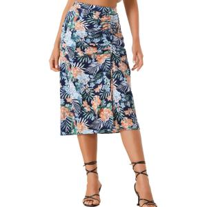 imageAllegra K Womens Hawaiian Skirts Summer Beach Ruched Split Thigh Tropical SkirtDark Blue