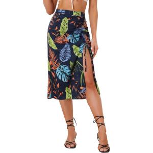 imageAllegra K Womens Hawaiian Skirts Summer Beach Ruched Split Thigh Tropical SkirtNavy Blue