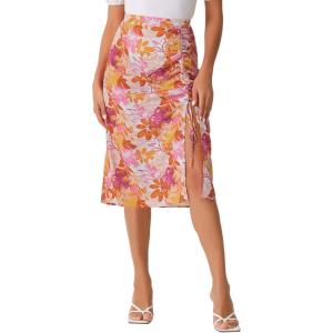 imageAllegra K Womens Hawaiian Skirts Summer Beach Ruched Split Thigh Tropical SkirtOrange