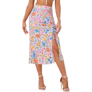 imageAllegra K Womens Hawaiian Skirts Summer Beach Ruched Split Thigh Tropical SkirtPink