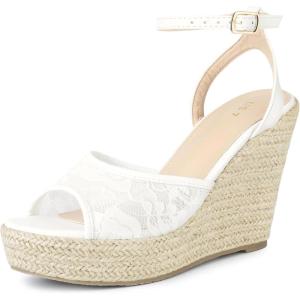 imageAllegra K Womens Lace Ankle Strap Platform Heel Espadrille Wedge Heels SandalsWhite