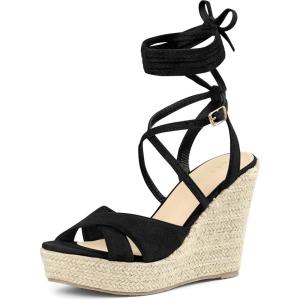 imageAllegra K Womens Lace Up Espadrilles Wedges Heel Platform Heels SandalsBlack