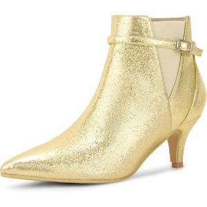 imageAllegra K Womens Pointed Toe Chelsea Kitten Heels Ankle BootsGold