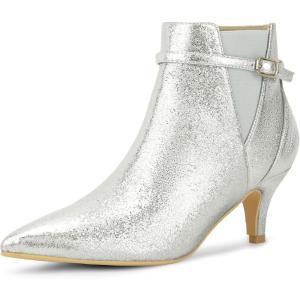 imageAllegra K Womens Pointed Toe Chelsea Kitten Heels Ankle BootsSilver