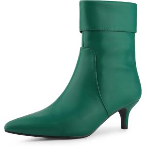 imageAllegra K Womens Pointed Toe Side Zip Kitten Heel Ankle BootsGreen