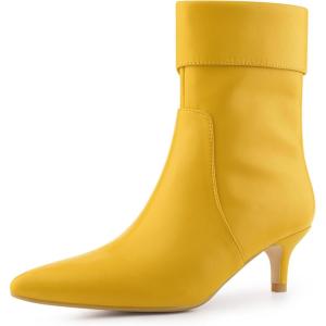 imageAllegra K Womens Pointed Toe Side Zip Kitten Heel Ankle BootsYellow