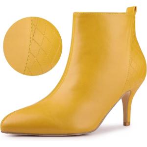 imageAllegra K Womens Pointed Toe Side Zipper Stiletto Heels Ankle BootsYellow