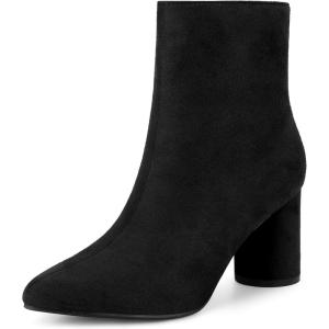 imageAllegra K Womens Pointy Toe Side Zip Block Heel Ankle BootsBlack