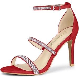 imageAllegra K Womens Rhinestone Ankle Strap Stiletto High Heels SandalsRed