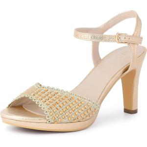imageAllegra K Womens Rhinestone Heels Metallic Stiletto Heel Sparkly SandalsGold