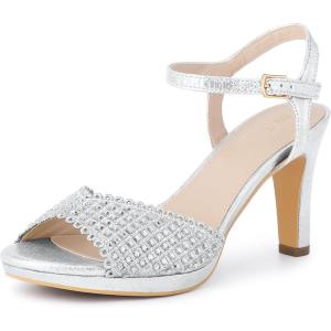 imageAllegra K Womens Rhinestone Heels Metallic Stiletto Heel Sparkly SandalsSilver