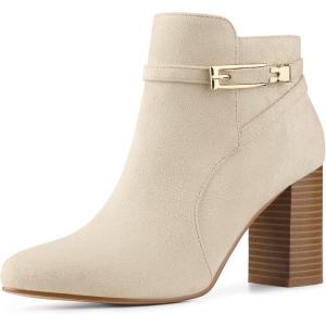 imageAllegra K Womens Round Toe Buckle Chunky Heels Ankle BootsBeige