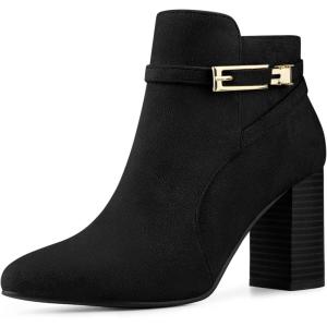 imageAllegra K Womens Round Toe Buckle Chunky Heels Ankle BootsBlack