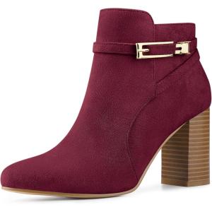 imageAllegra K Womens Round Toe Buckle Chunky Heels Ankle BootsBurgundy