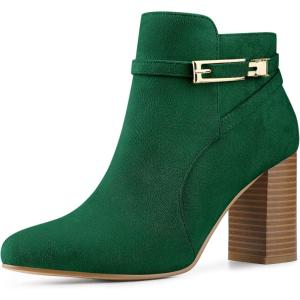 imageAllegra K Womens Round Toe Buckle Chunky Heels Ankle BootsGreen