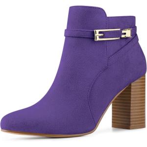 imageAllegra K Womens Round Toe Buckle Chunky Heels Ankle BootsPurple