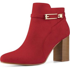 imageAllegra K Womens Round Toe Buckle Chunky Heels Ankle BootsRed