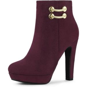 imageAllegra K Womens Round Toe Chunky High Heel Platform Ankle BootsBurgundy