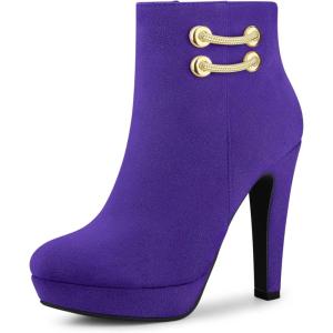 imageAllegra K Womens Round Toe Chunky High Heel Platform Ankle BootsPurple
