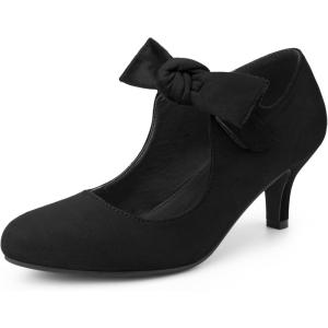 imageAllegra K Womens Round Toe Knot Hook and Loop Strap Kitten Heel PumpsBlack