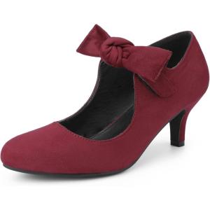 imageAllegra K Womens Round Toe Knot Hook and Loop Strap Kitten Heel PumpsBurgundy