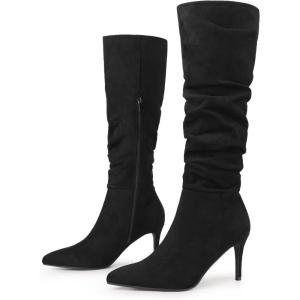 imageAllegra K Womens Slouch Pointed Toe Stiletto Heel Knee High BootsBlack