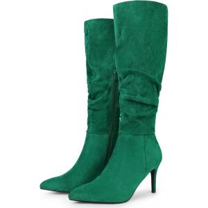 imageAllegra K Womens Slouch Pointed Toe Stiletto Heel Knee High BootsGreen