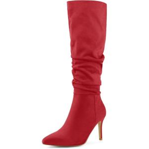 imageAllegra K Womens Slouch Pointed Toe Stiletto Heel Knee High BootsRed