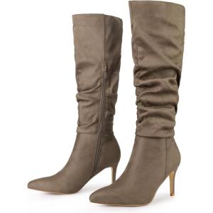 imageAllegra K Womens Slouch Pointed Toe Stiletto Heel Knee High BootsTaupe