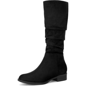 imageAllegra K Womens Slouch Round Toe Low Heel Boots Knee High BootsBlack