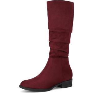 imageAllegra K Womens Slouch Round Toe Low Heel Boots Knee High BootsBurgundy