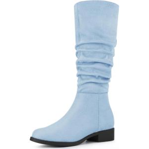 imageAllegra K Womens Slouch Round Toe Low Heel Boots Knee High BootsSky Blue