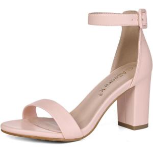 imageAllegra K Womens Solid Open Toe Buckle Block Heel Ankle Strap SandalsLight Pink