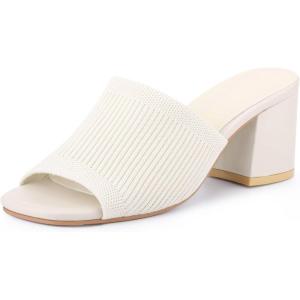 imageAllegra K Womens Square Toe Slip on Chunky Heel Slides SandalsCream