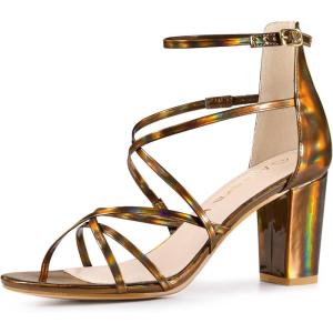 imageAllegra K Womens Strappy Crisscross Strap Opened Toe Block Heels SandalsBrown