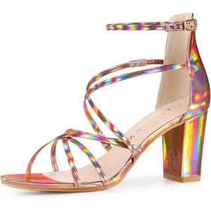 imageAllegra K Womens Strappy Crisscross Strap Opened Toe Block Heels SandalsColorful Gold