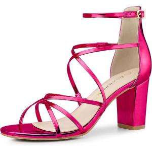 imageAllegra K Womens Strappy Crisscross Strap Opened Toe Block Heels SandalsHot Pink
