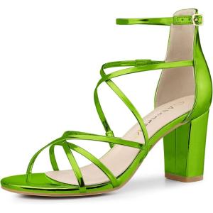 imageAllegra K Womens Strappy Crisscross Strap Opened Toe Block Heels SandalsPatent Green