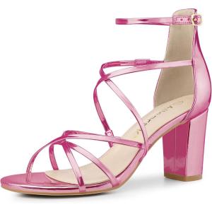 imageAllegra K Womens Strappy Crisscross Strap Opened Toe Block Heels SandalsPink