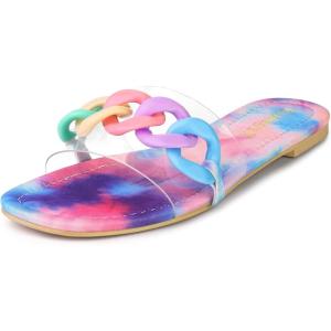 imageAllegra K Womens Tie Dye Chain Clear Slides Slip SandalsPink Blue