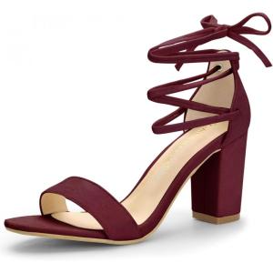 imageAllegra K Womens Tie Up Heels Burgundy Open Toe Chunky High Heels Sandal 8 M US