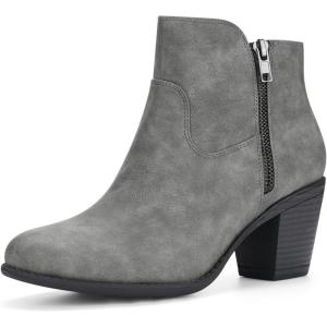 imageAllegra K Womenss Low Chunky Heel Side Zipper Ankle BootiesGrey