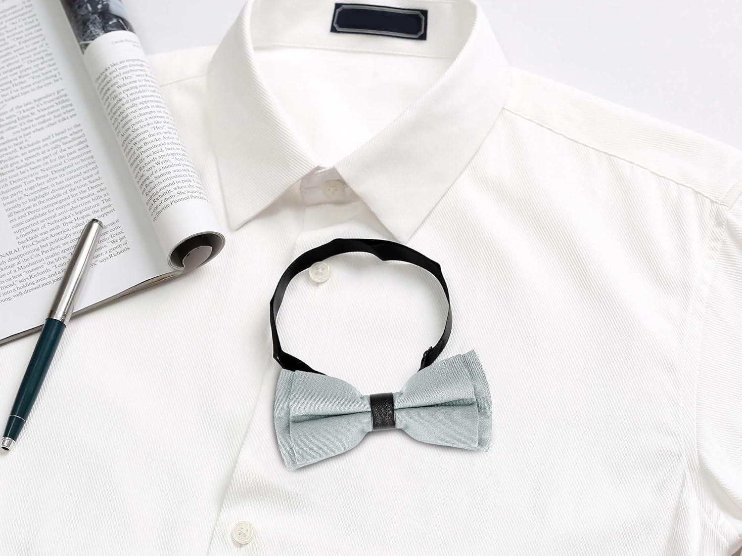 imageAllegra K Mens Bow Ties Solid Layered Adjustable Straps PreTied Bowties for FormalSilver Gray