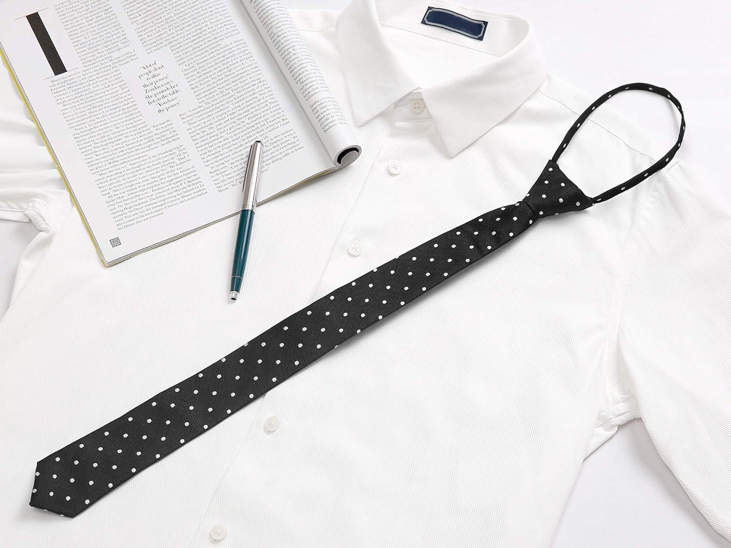 imageAllegra K Mens Polka Dots Adjustable Skinny Tie Neck Zipper Ties for Formal Casual One Size Black