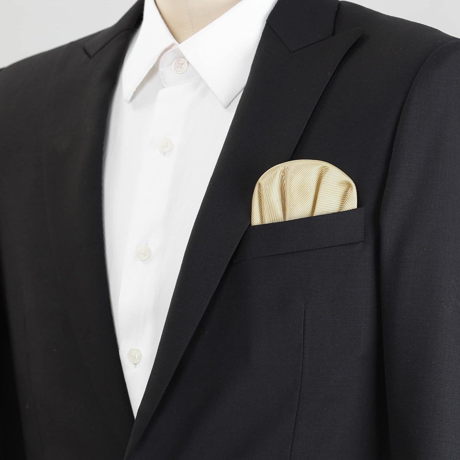 imageAllegra K Prefolded Pocket Squares for Men Polka Dots Round Shaped Suit HandkerchiefChampagne