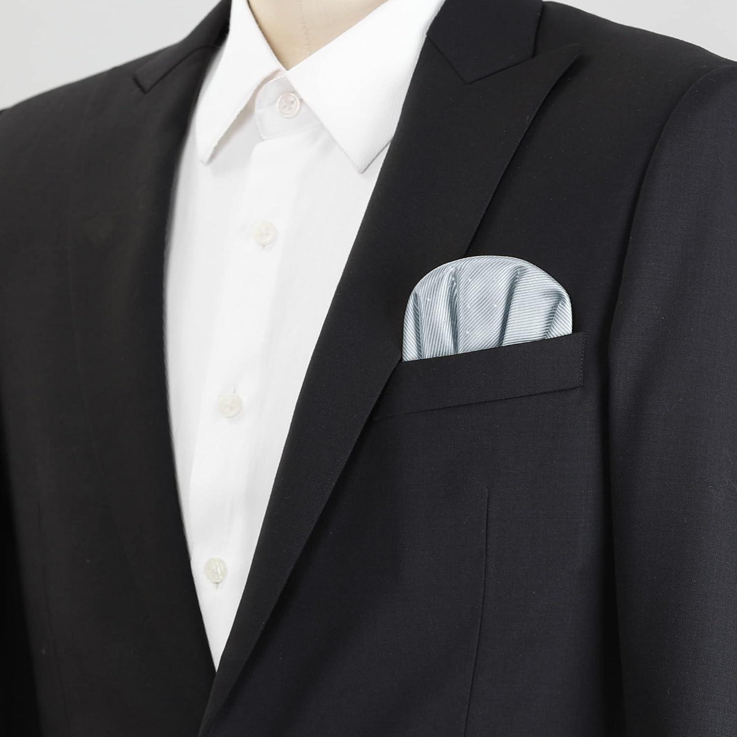 imageAllegra K Prefolded Pocket Squares for Men Polka Dots Round Shaped Suit HandkerchiefGray