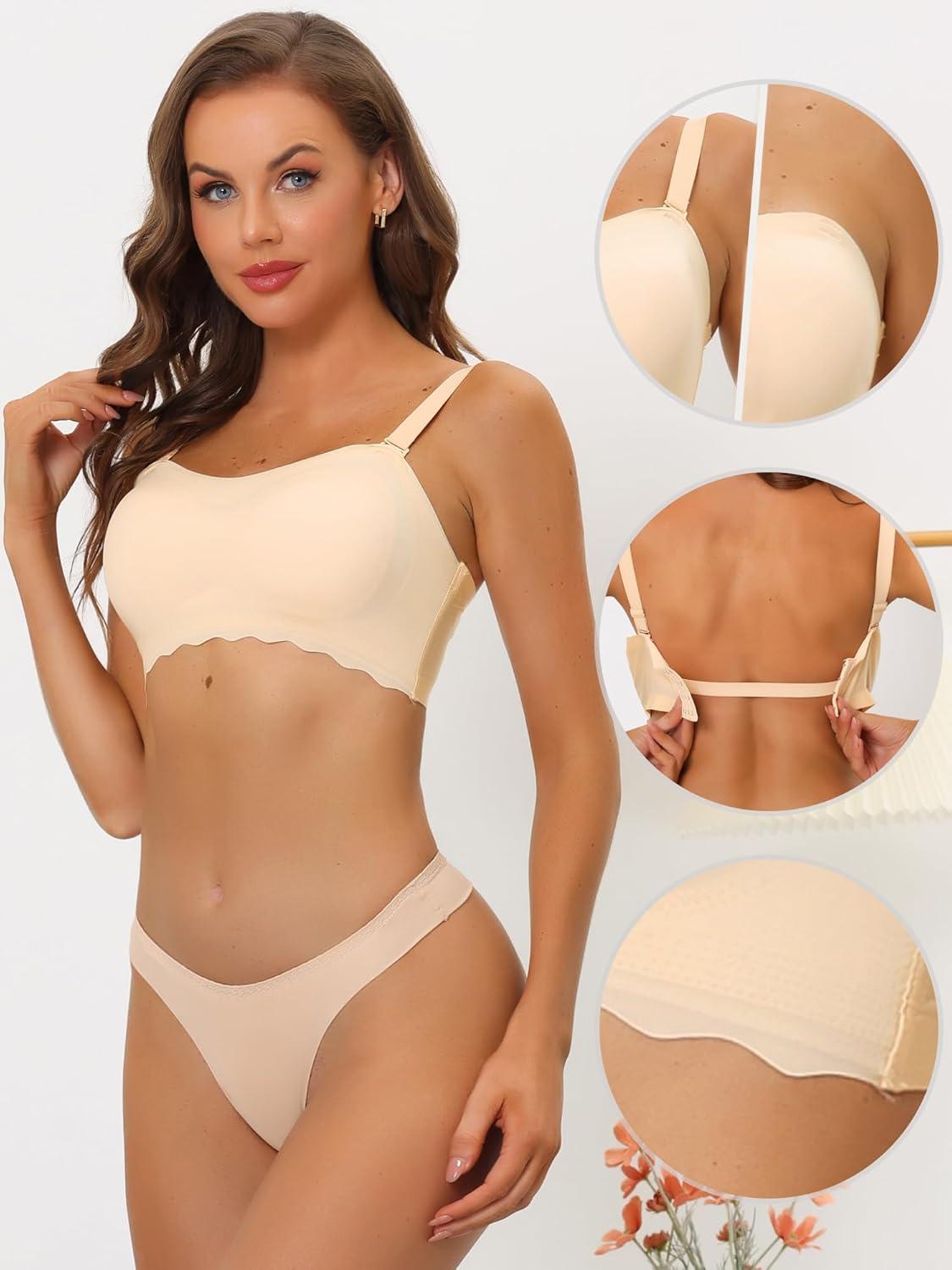 imageAllegra K Womens Bandeau Bra Wirefree NonSlip Tube Top Removable Straps Strapless BrasBeige