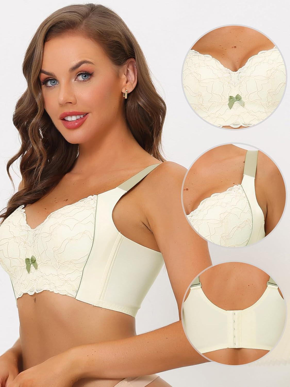 imageAllegra K Womens Full Coverage Bras Wide Straps Longline High Back Padded Lace Push Up Bralette